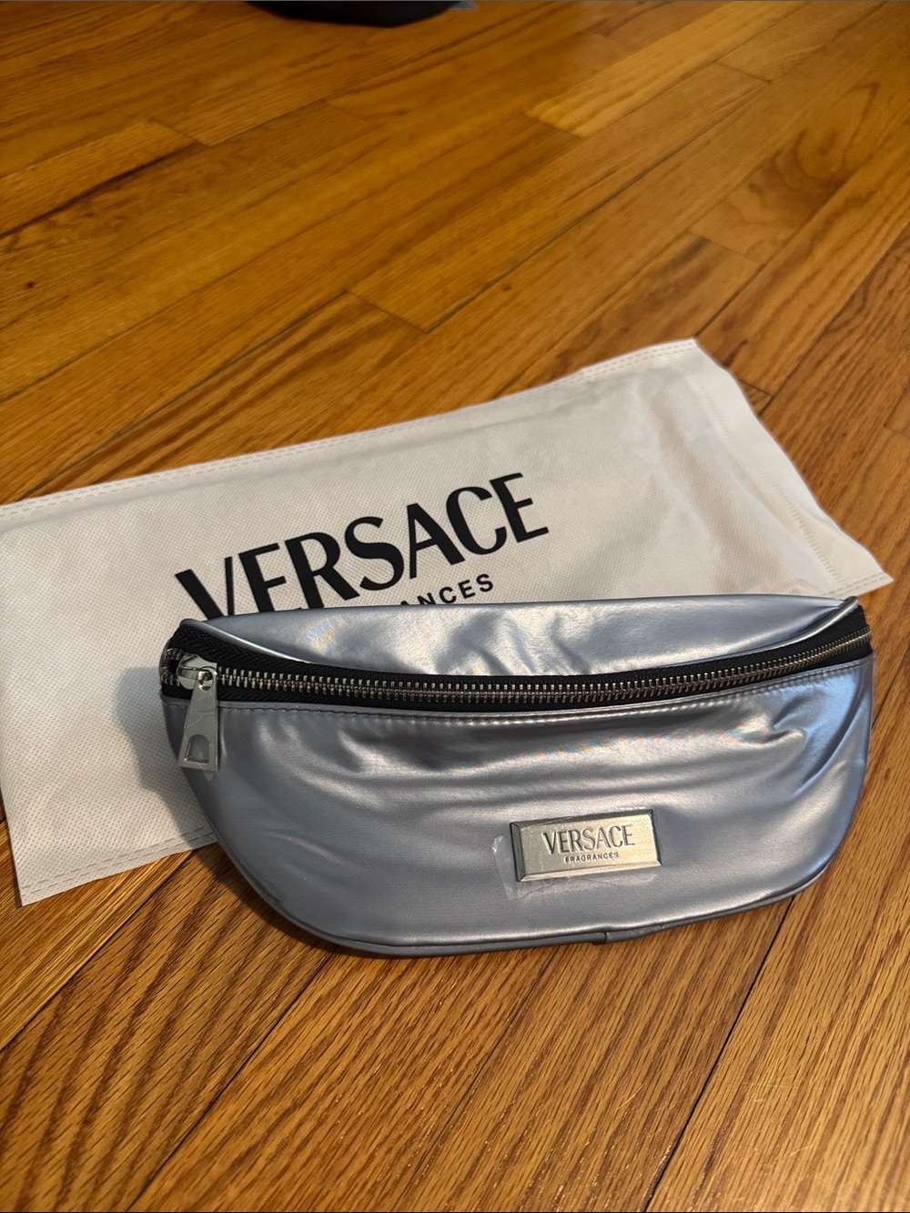 Versace Metallic Silver Crossbody Waist Bag
